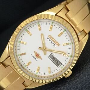 Vintage 1974 Citizen Automatic Mens Gold Watch W/daydate & White accents
